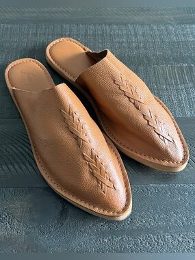 Free People Mules Womens 40 Nova Slip On Brown Leather Casual Flats Braided